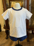 Boy's Baby Blue Gingham & Navy Short Set