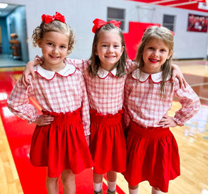 Girl’s Red and Plaid Skirt Set